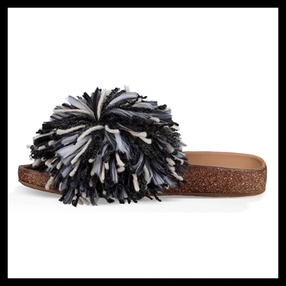 UGG Cindy Open Back Slip On Sandals Black & White - Picture 7 of 7